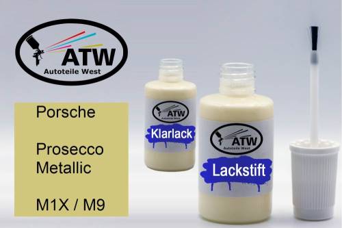 Porsche, Prosecco Metallic, M1X / M9: 20ml Lackstift + 20ml Klarlack - Set, von ATW Autoteile West.